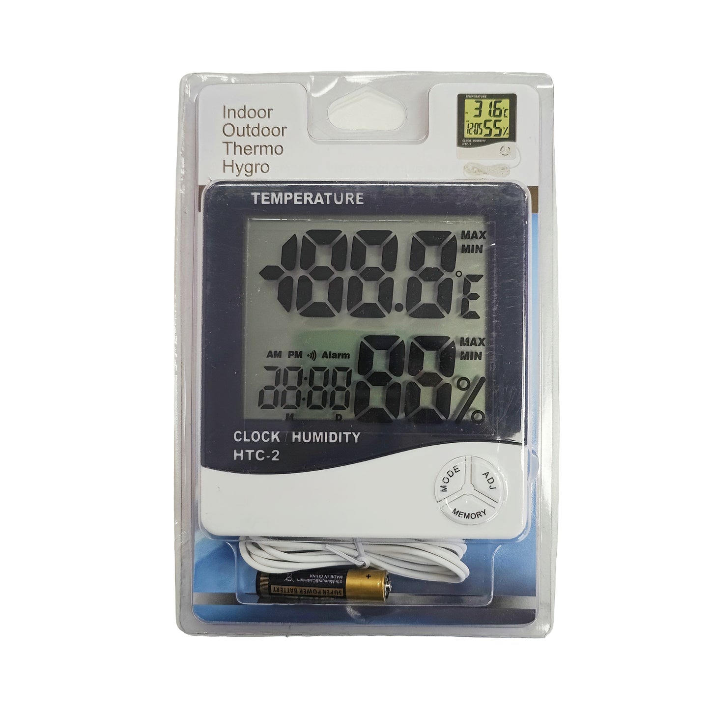 HTC-2 Thermo Hygrometer 5-in-1 Temperature Humidity Memory Clock Alarm Calendar