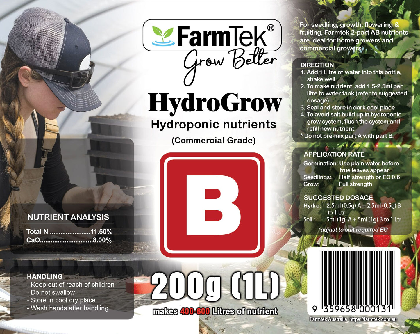 Farmtek AB Fertilizers Aeroponic Hydroponic Nutrients 1L + 1L (Makes 400L) HydroGrow High Concentration