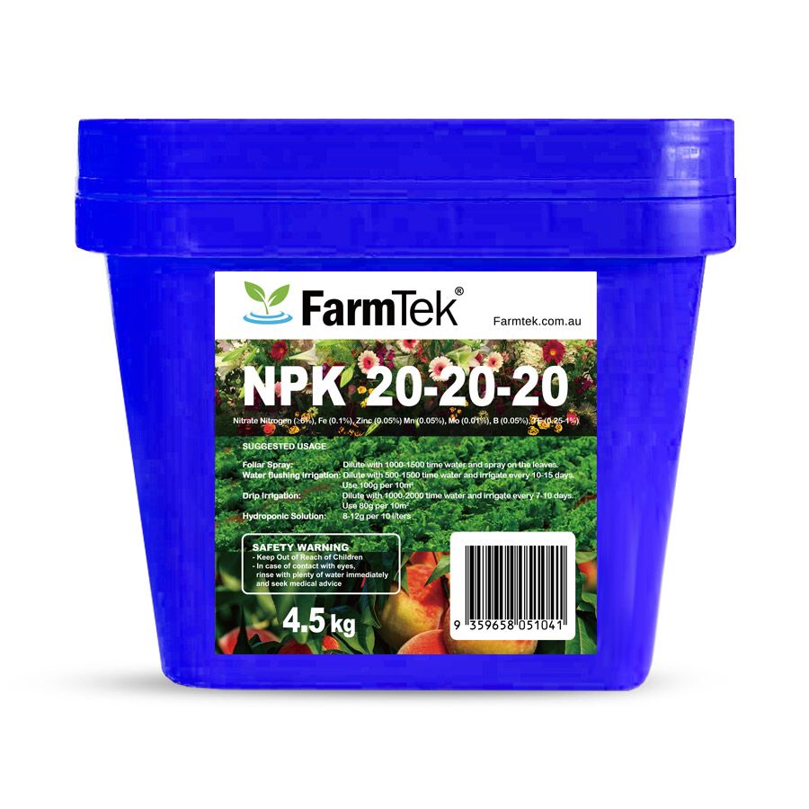 Farmtek NPK Fertilizer 20-20-20 TE Commercial 100% Soluble (Multipurpose) 4.5kg