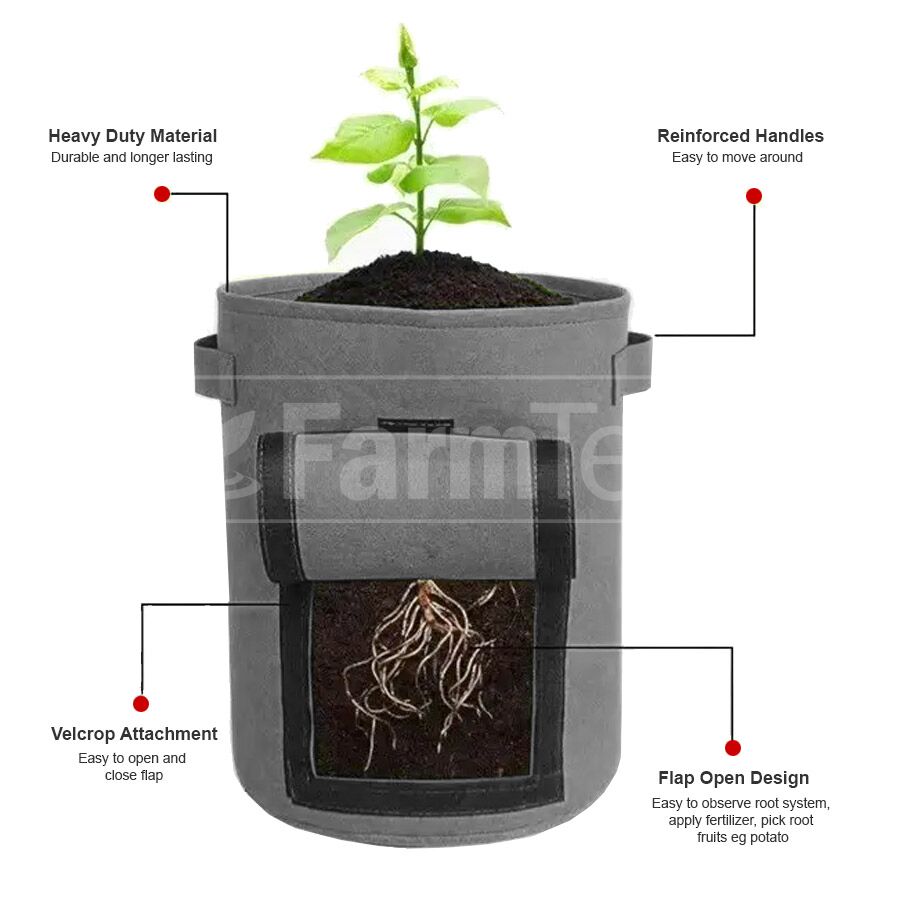 Felt Grow Bags with Window 40L/10Gal (Pack of 5)